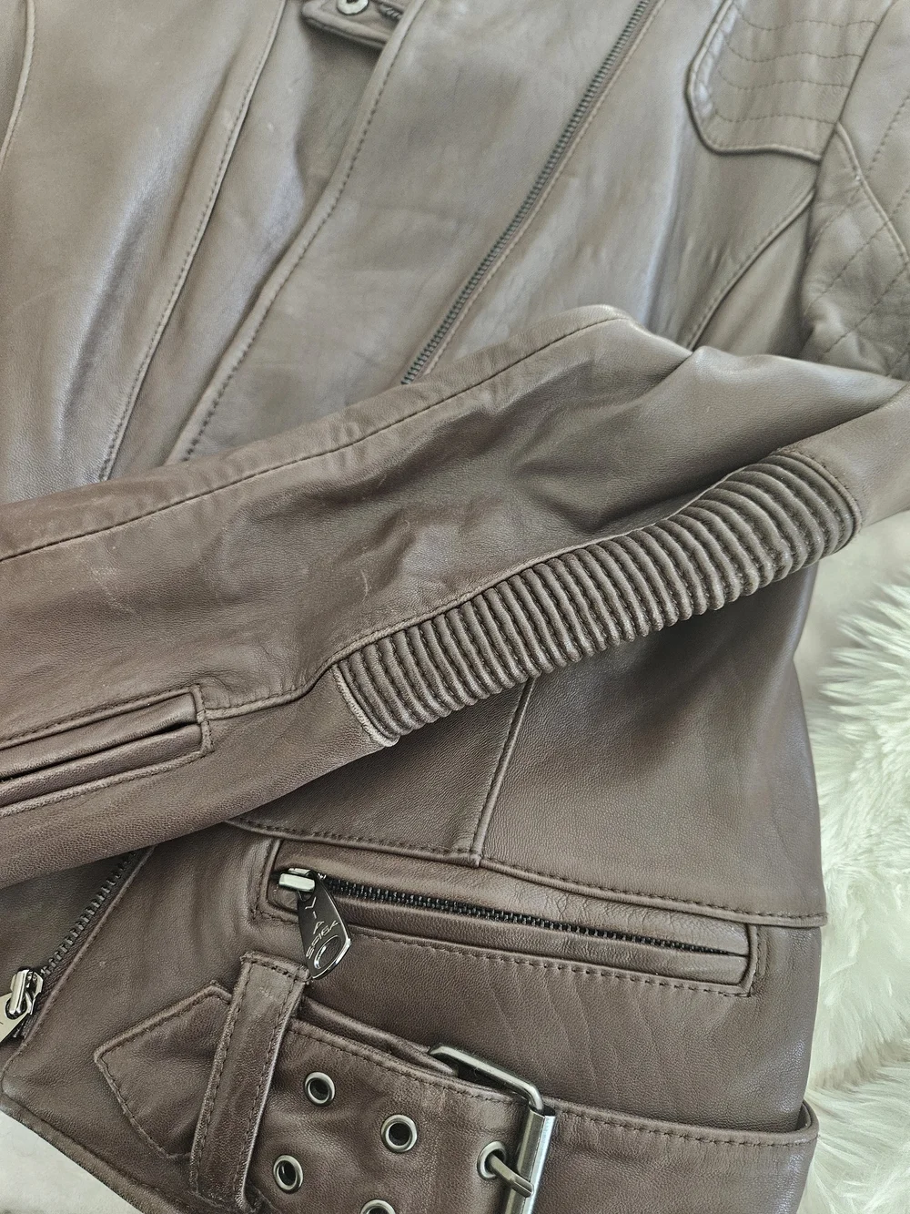 MICHAEL KORS 100% Lambskin Leather Moto Jacket - Chocolate Brown